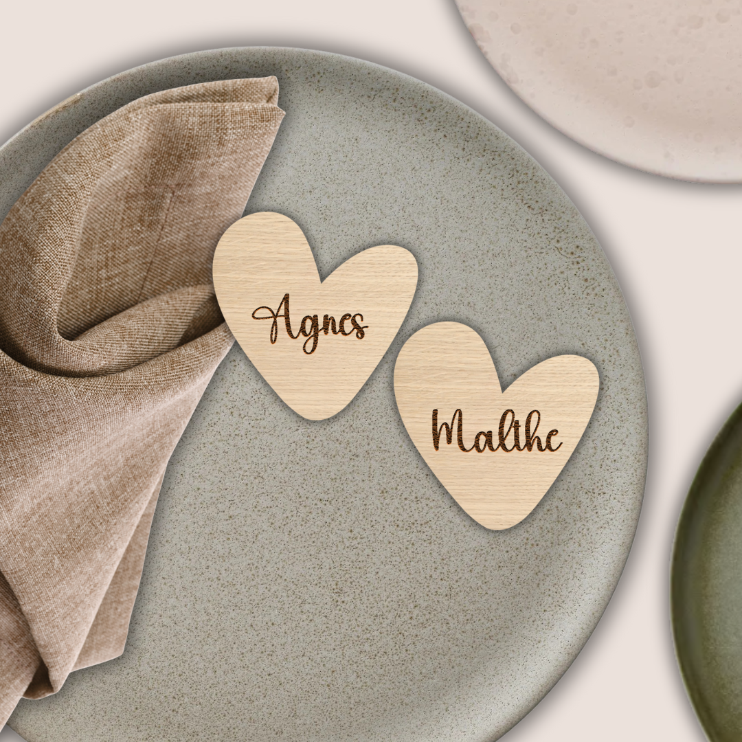 Bordkort i træ - hjerte - Lille Hasseris