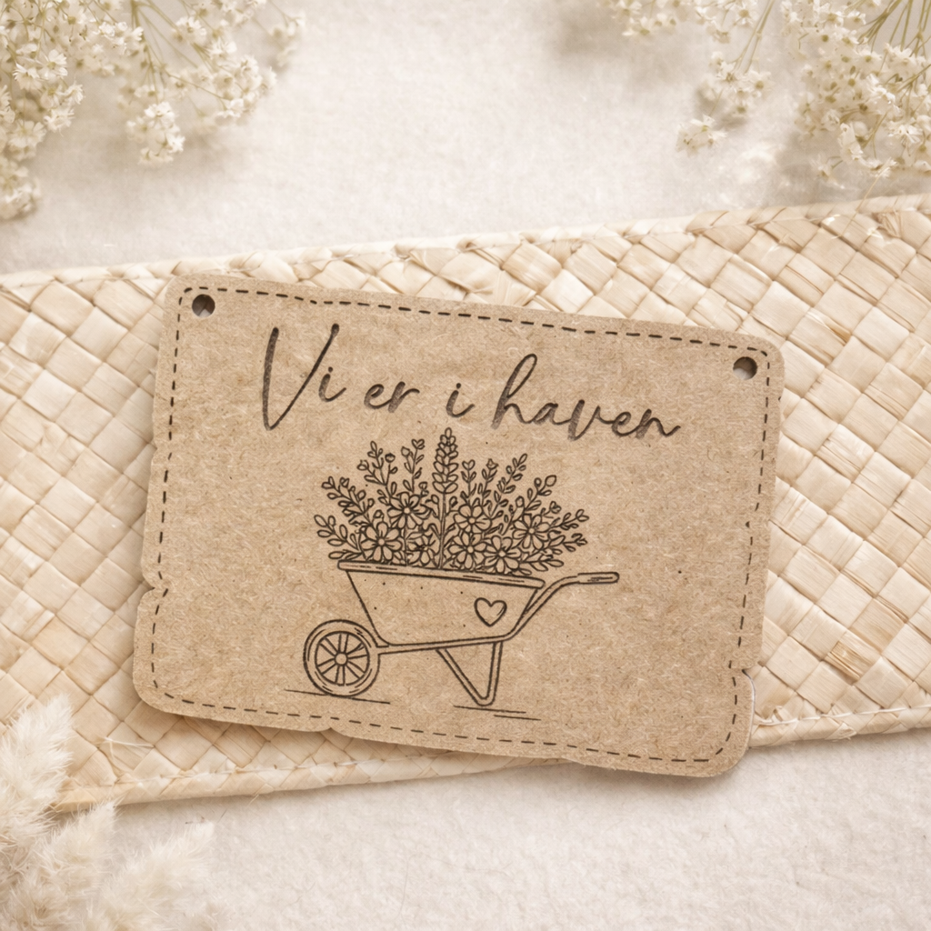 Træskilt med tekst og trillebør illustration