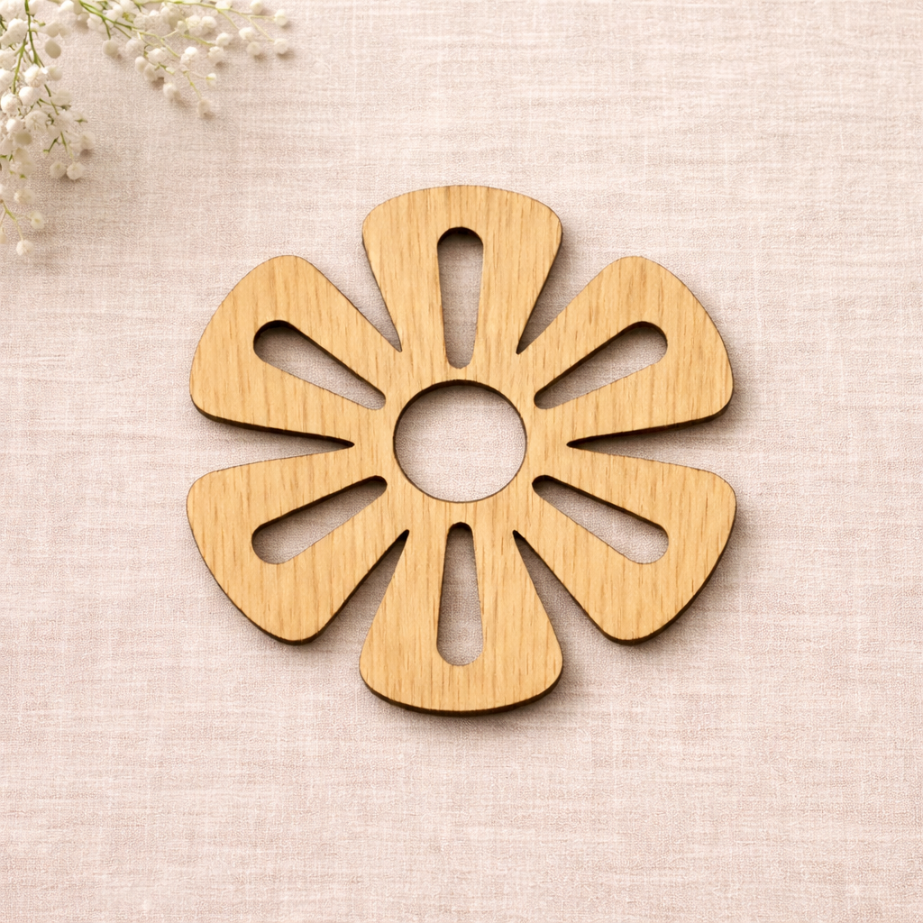 Blomstformede glasbrikker i træ – 4 stk.
