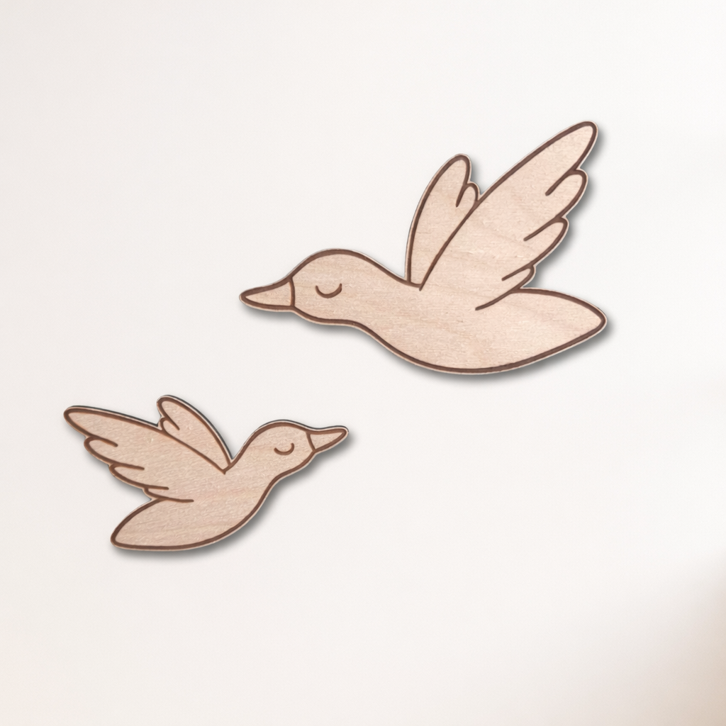 Eventyrfugle i træ – sæt med 2 stk. - Lille Hasseris