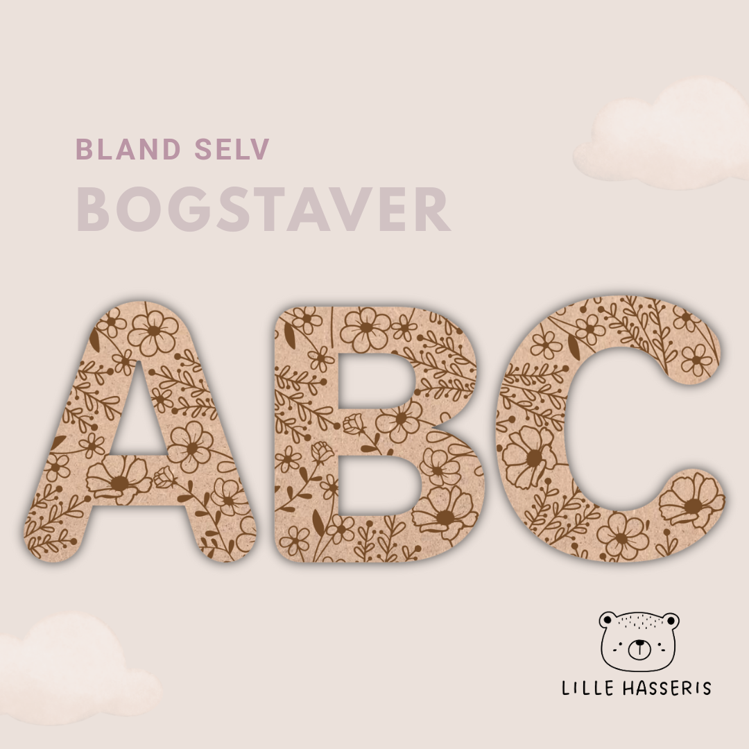 Bland selv bogstaver ABC i træ med blomstermotiv