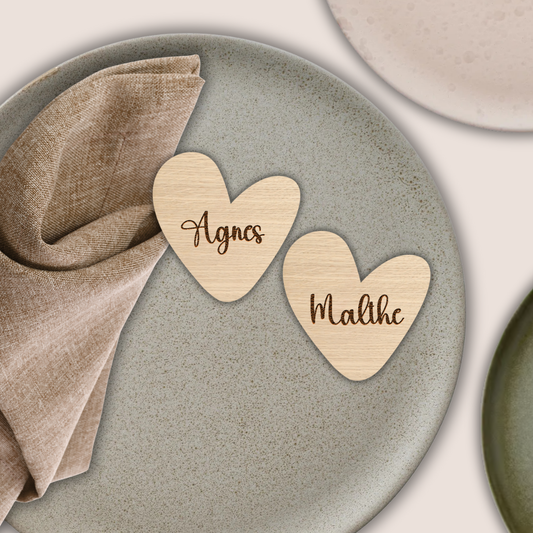 Bordkort i træ - hjerte - Lille Hasseris