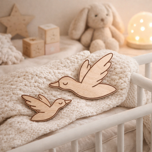 Eventyrfugle i træ – sæt med 2 stk. - Lille Hasseris